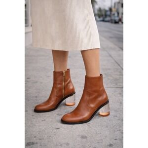 Burberry Leather Ankle Boots Clear Block Heel Gold  Zip Made in Italy  Sz 39/8.5